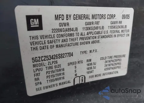 2006 Saturn Vue V6 z USA, uszkodzony, nr VIN 5GZCZ53426S827704